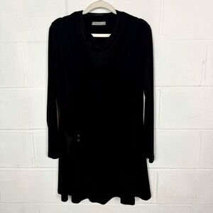 Chalet et Ceci Mini Dress Black Knit Drop Waist Cowl Neck Lagenlook GoGo Vibes S